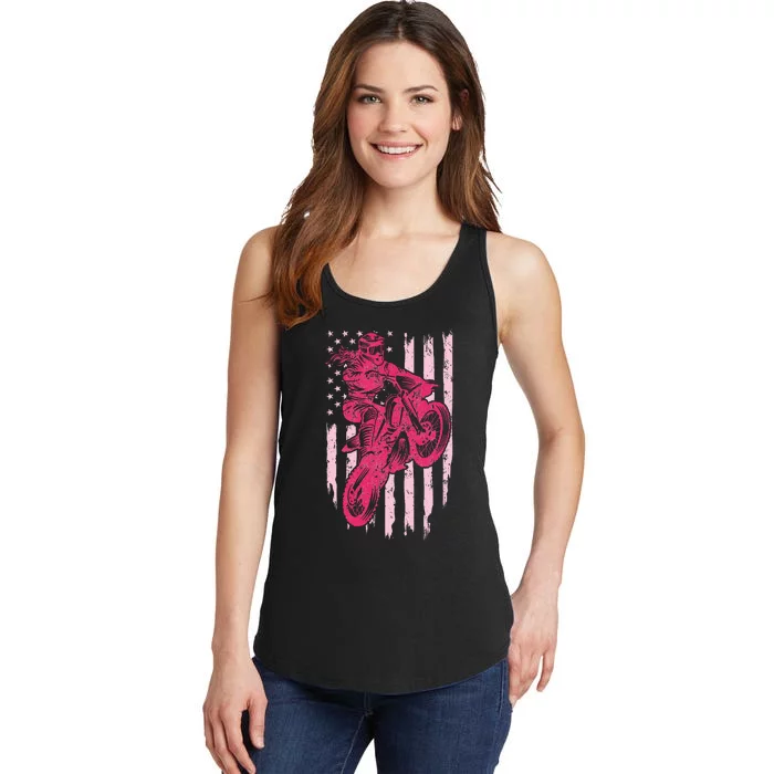 Motocross Dirt Bike Rider Racing Us American Flag Ladies Essential Tank