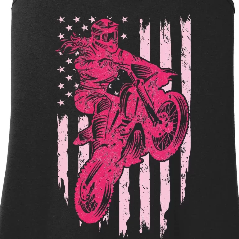 Motocross Dirt Bike Rider Racing Us American Flag Ladies Essential Tank