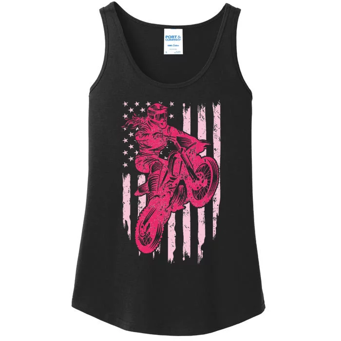 Motocross Dirt Bike Rider Racing Us American Flag Ladies Essential Tank