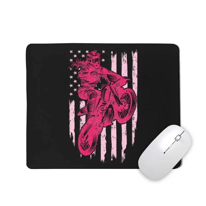 Motocross Dirt Bike Rider Racing Us American Flag Mousepad