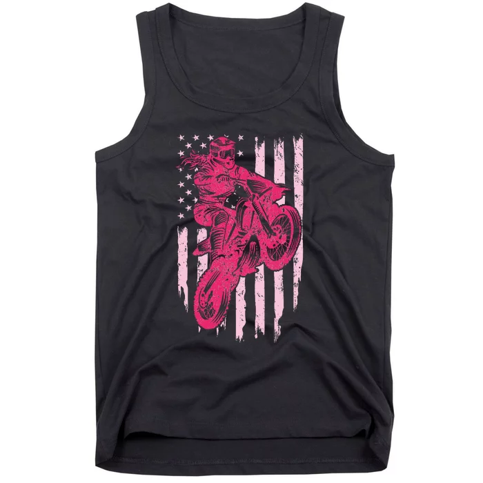 Motocross Dirt Bike Rider Racing Us American Flag Tank Top