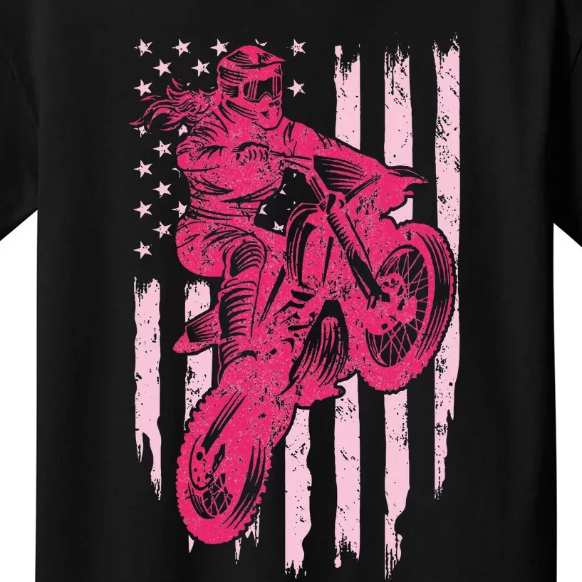 Motocross Dirt Bike Rider Racing Us American Flag Kids T-Shirt