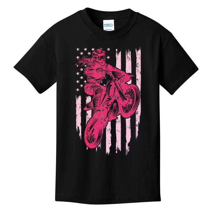 Motocross Dirt Bike Rider Racing Us American Flag Kids T-Shirt