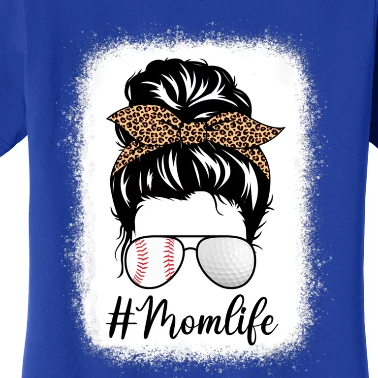 Mother's Day Baseball And Golf Mom Life Messy Bun Leopard Cute Gift Women's T-Shirt