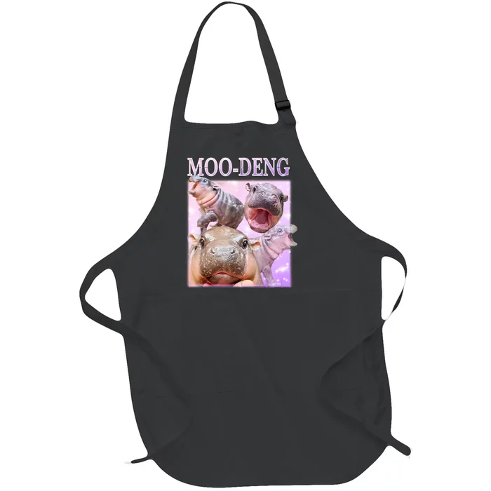 Moo Deng Baby Hippo Full-Length Apron With Pocket