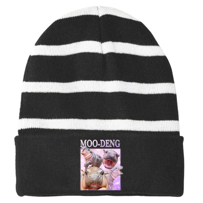 Moo Deng Baby Hippo Striped Beanie with Solid Band