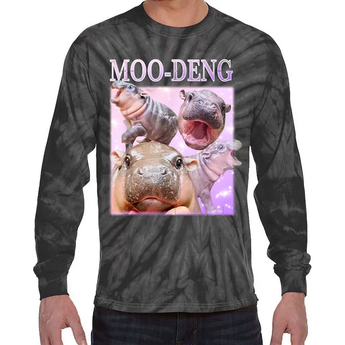 Moo Deng Baby Hippo Tie-Dye Long Sleeve Shirt