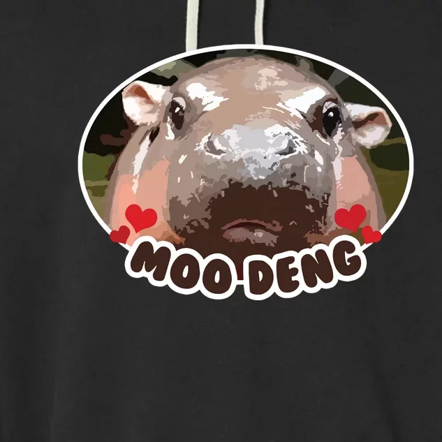 Moo Deng Bouncy Pig In Thai Picture The Cute Baby Hippo Garment-Dyed Fleece Hoodie