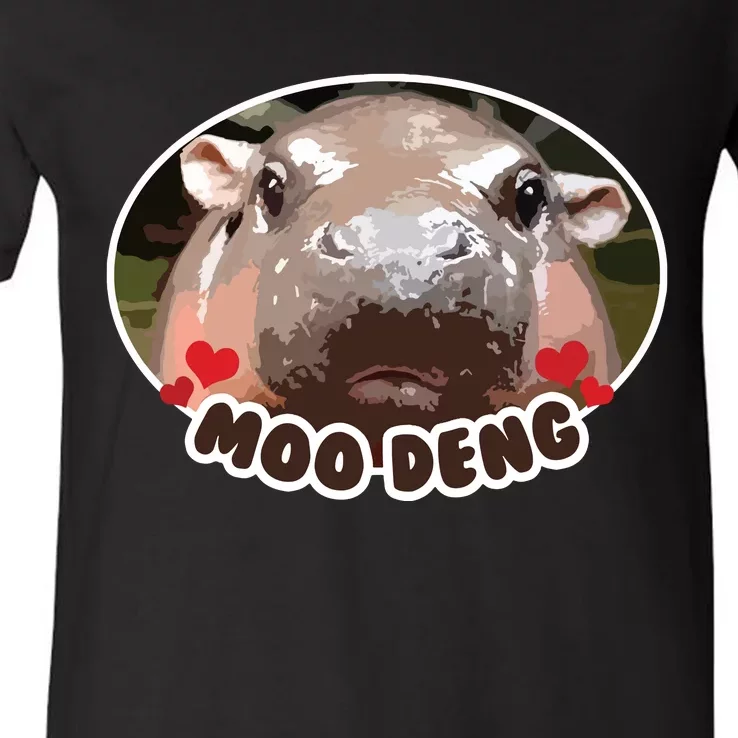 Moo Deng Bouncy Pig In Thai Picture The Cute Baby Hippo V-Neck T-Shirt