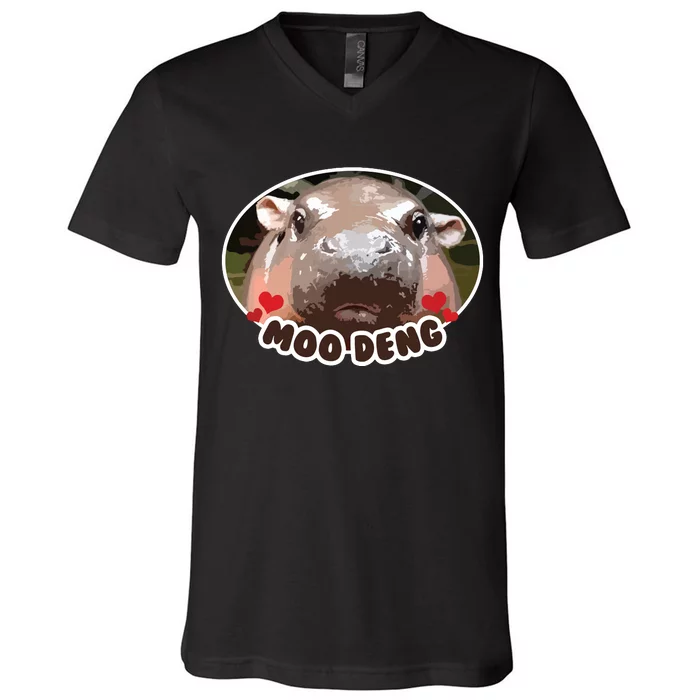 Moo Deng Bouncy Pig In Thai Picture The Cute Baby Hippo V-Neck T-Shirt