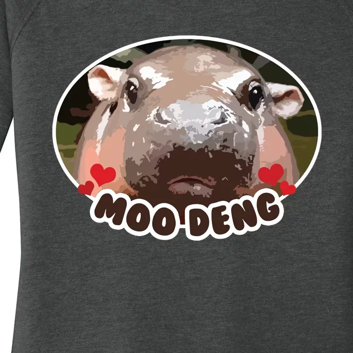 Moo Deng Bouncy Pig In Thai Picture The Cute Baby Hippo Women's Perfect Tri Tunic Long Sleeve Shirt