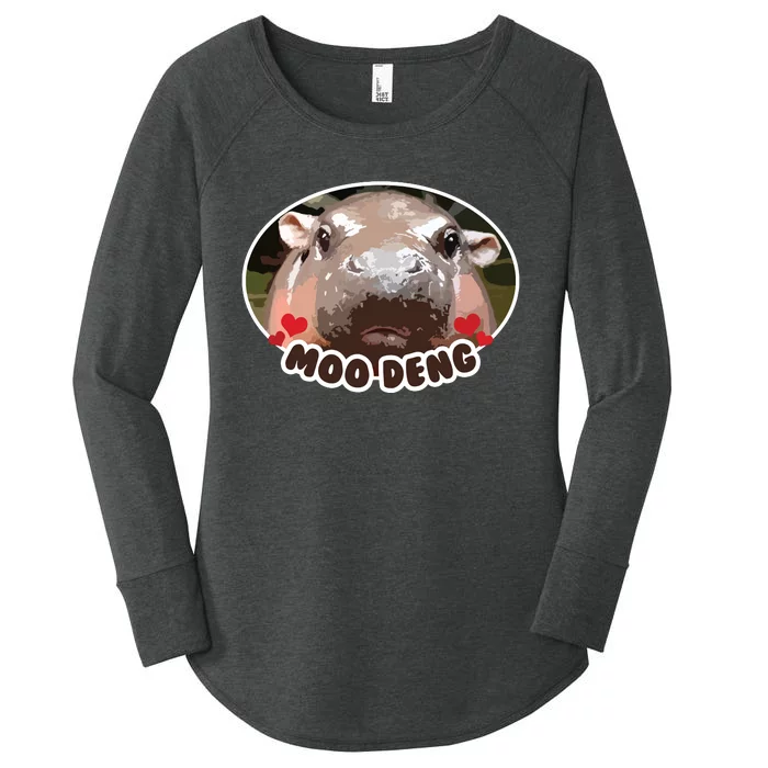 Moo Deng Bouncy Pig In Thai Picture The Cute Baby Hippo Women's Perfect Tri Tunic Long Sleeve Shirt