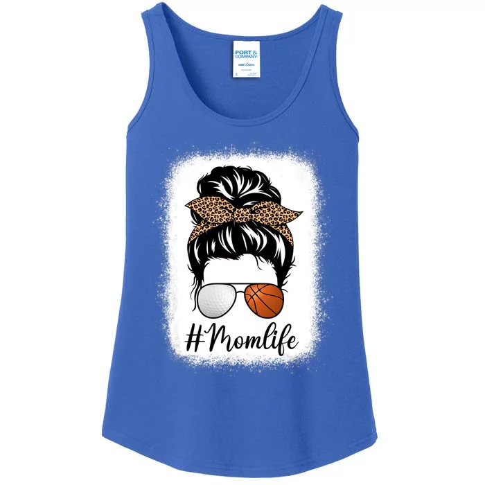 Mother's Day Basketball And Golf Mom Life Messy Bun Leopard Gift Ladies Essential Tank