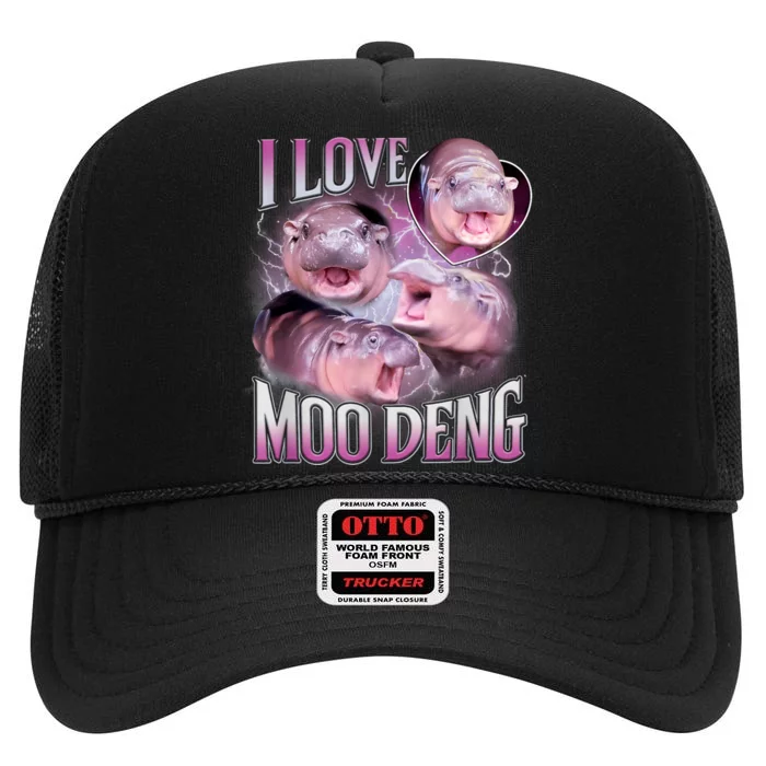 Moo Deng Baby Hippo High Crown Mesh Trucker Hat