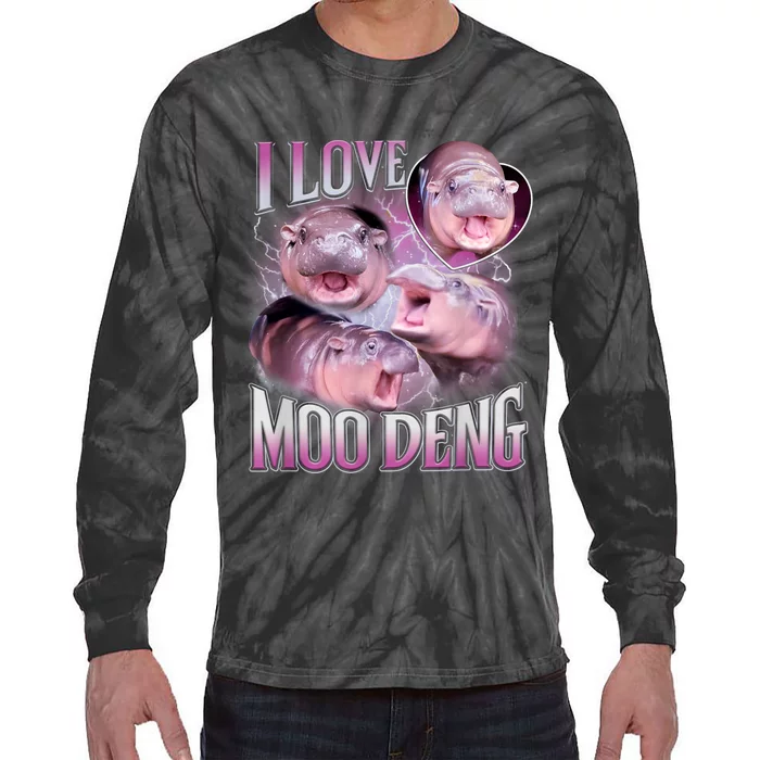 Moo Deng Baby Hippo Tie-Dye Long Sleeve Shirt