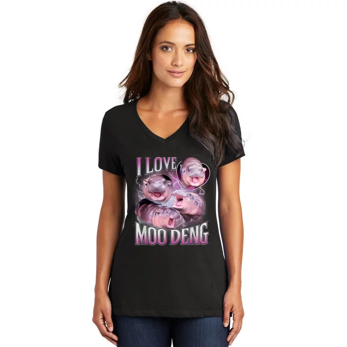 Moo Deng Baby Hippo Women's V-Neck T-Shirt