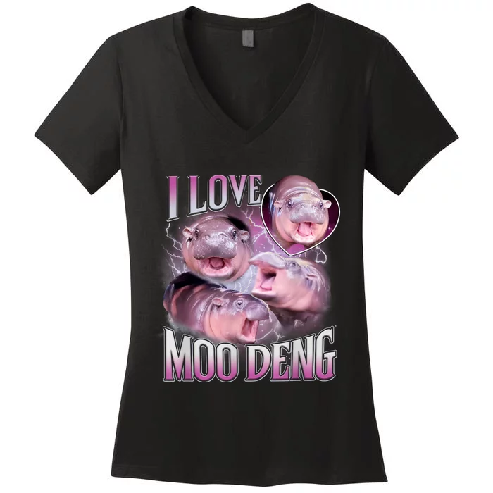 Moo Deng Baby Hippo Women's V-Neck T-Shirt