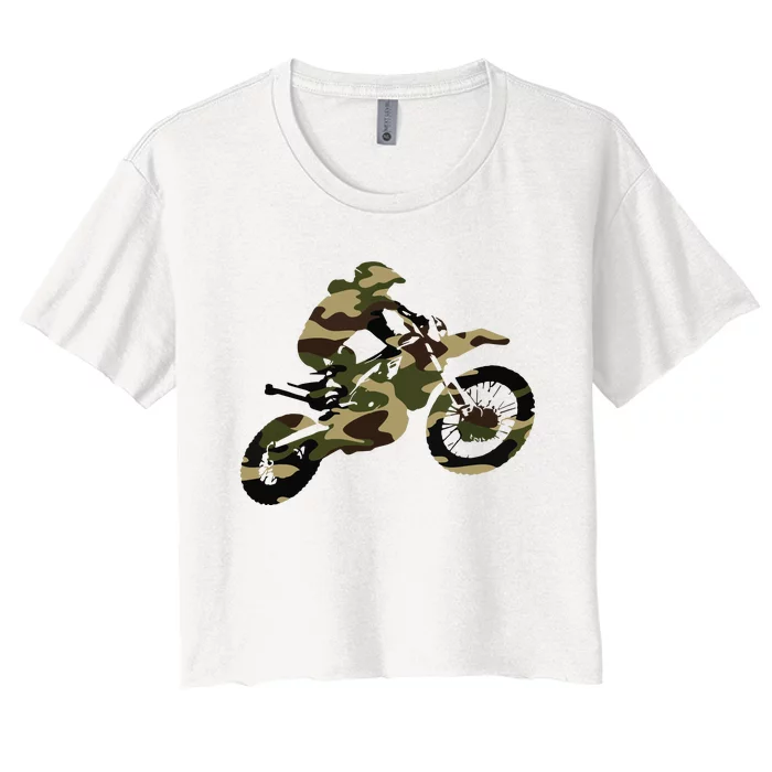 Motocross Dirt Bike Racing Shirts Camo Camouflage Women's Crop Top Tee