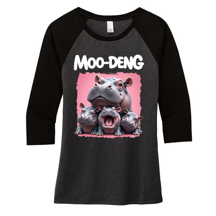 Moo Deng Baby Pygmy Hippos Thailand Women's Tri-Blend 3/4-Sleeve Raglan Shirt