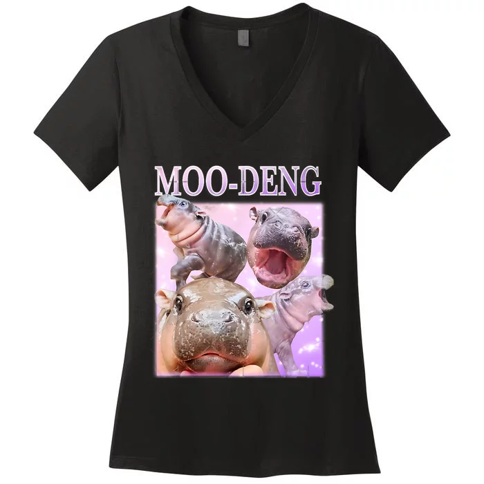 Moo Deng Baby Pygmy Hippos Thailand Women's V-Neck T-Shirt