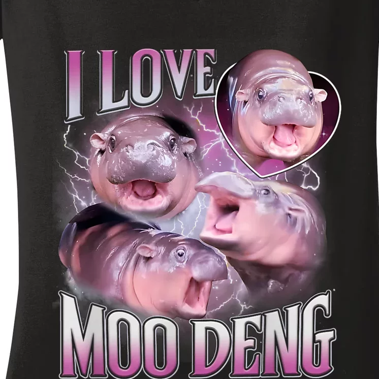 Moo Deng Baby Pygmy Hippos Thailand Women's V-Neck T-Shirt