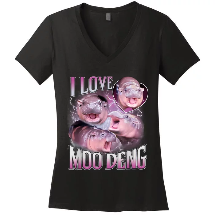 Moo Deng Baby Pygmy Hippos Thailand Women's V-Neck T-Shirt