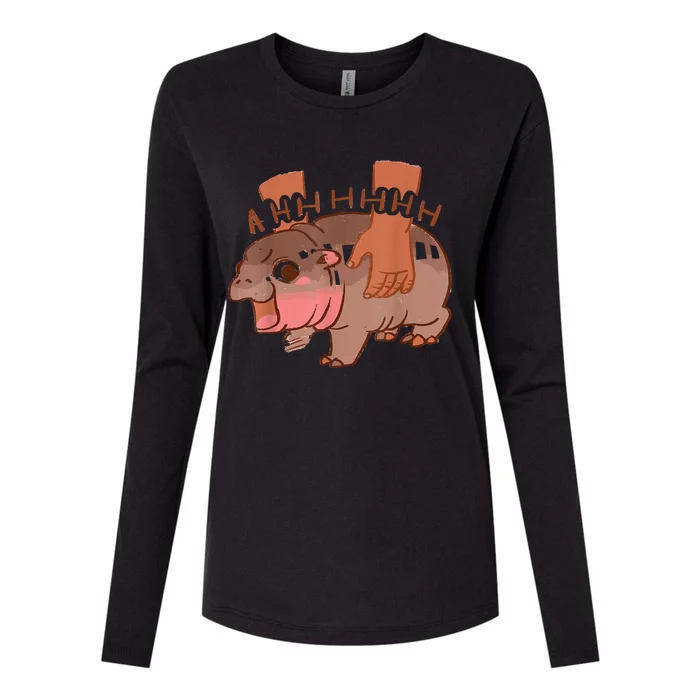 Moo Deng Bouncy Pig The Cute Baby Hippo Funny Gift Womens Cotton Relaxed Long Sleeve T-Shirt