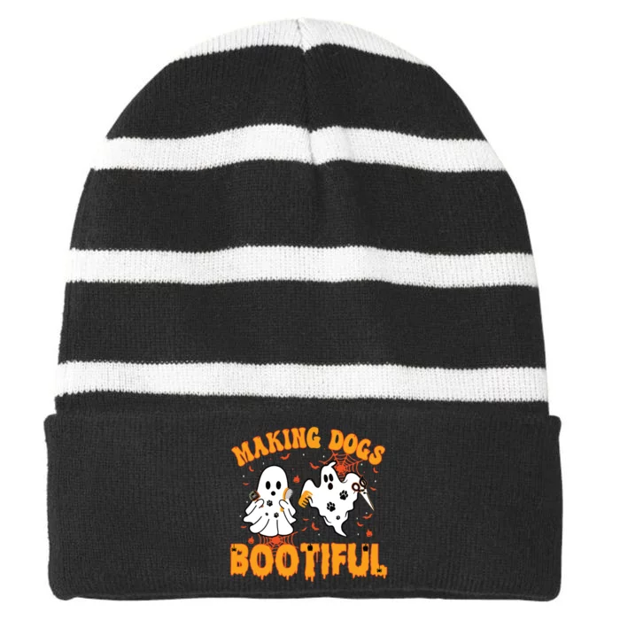 Making Dogs Bootiful Cute Dog Groomer Pet Grooming Halloween Striped Beanie with Solid Band