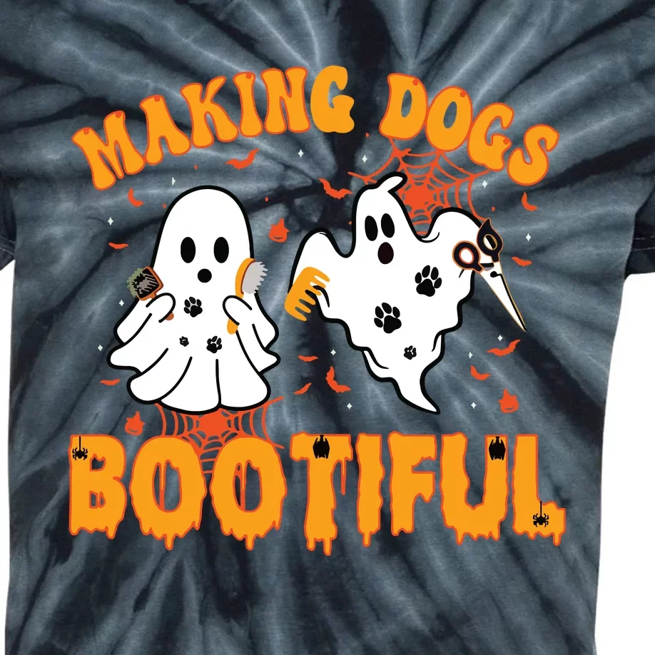 Making Dogs Bootiful Cute Dog Groomer Pet Grooming Halloween Kids Tie-Dye T-Shirt