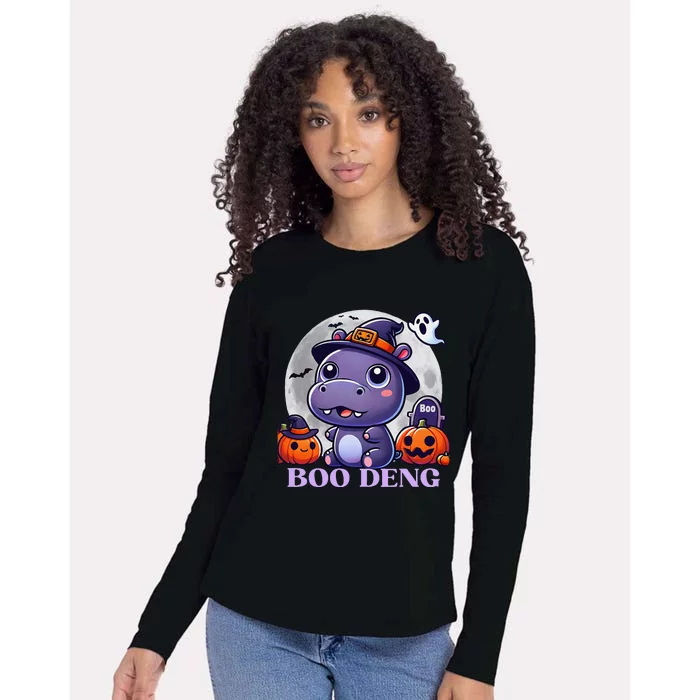 Moo Deng Bouncy Pig Baby Hippo Halloween Fun Womens Cotton Relaxed Long Sleeve T-Shirt