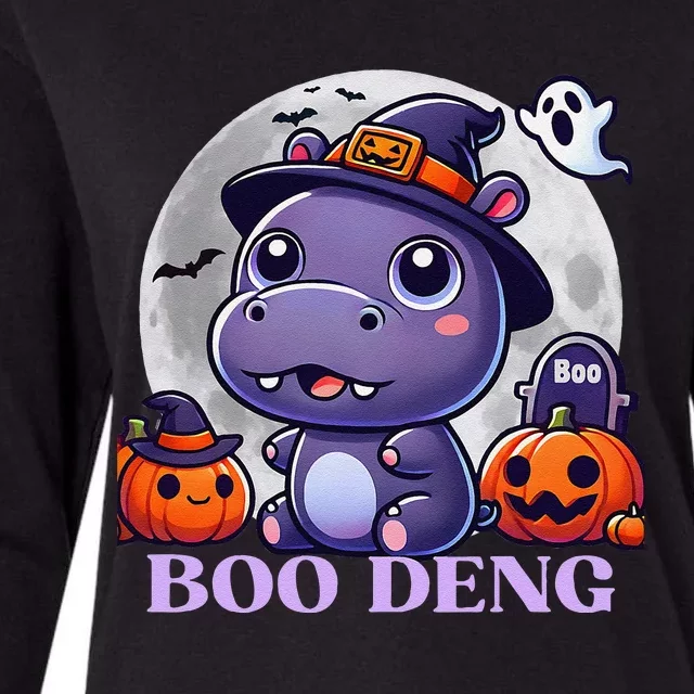 Moo Deng Bouncy Pig Baby Hippo Halloween Fun Womens Cotton Relaxed Long Sleeve T-Shirt