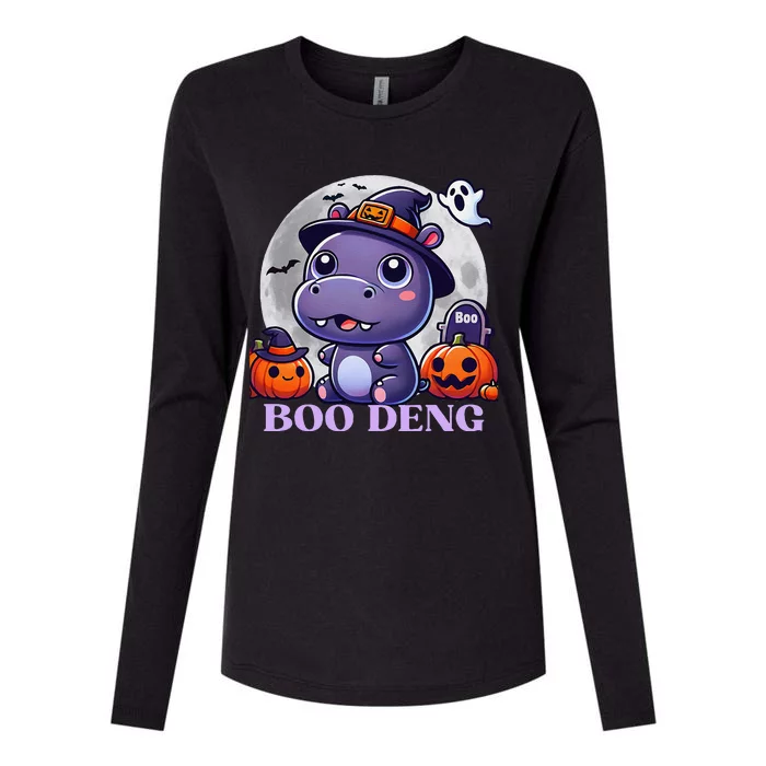 Moo Deng Bouncy Pig Baby Hippo Halloween Fun Womens Cotton Relaxed Long Sleeve T-Shirt