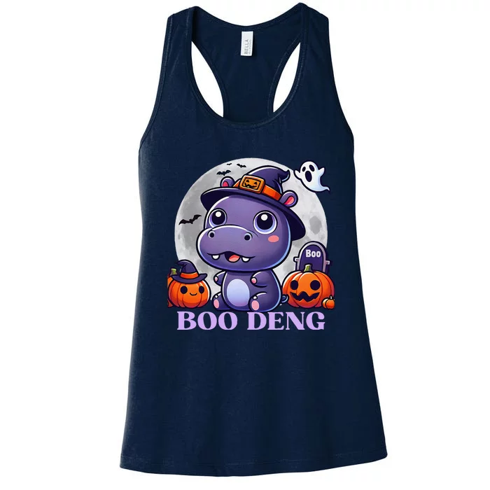 Moo Deng Bouncy Pig Baby Hippo Halloween Fun Women's Racerback Tank