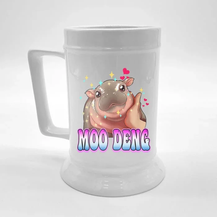 Moo Deng Bouncy Pig Cute Baby Pygmy Hippo Moodeng Lover Front & Back Beer Stein