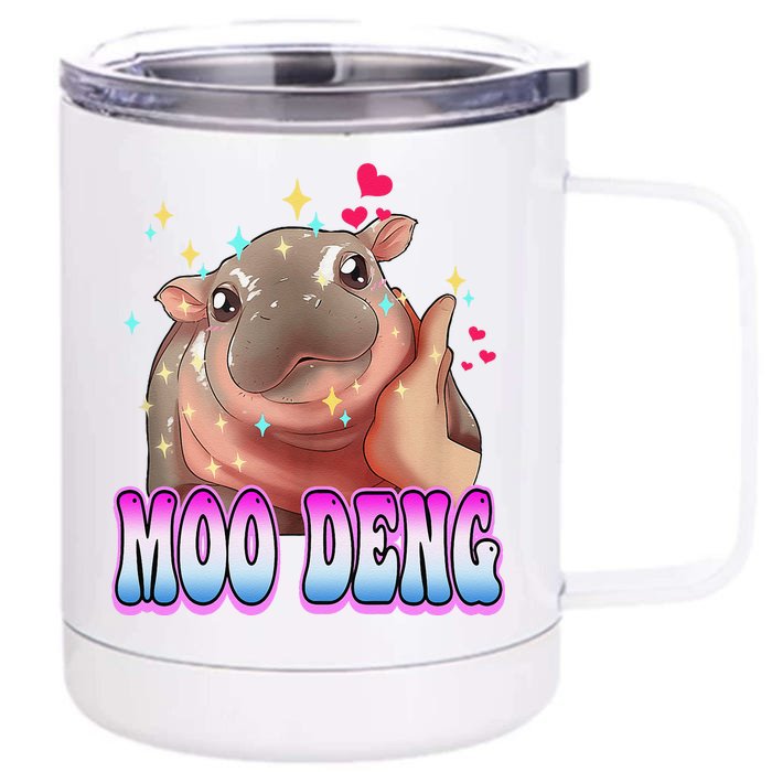 Moo Deng Bouncy Pig Cute Baby Pygmy Hippo Moodeng Lover Front & Back 12oz Stainless Steel Tumbler Cup