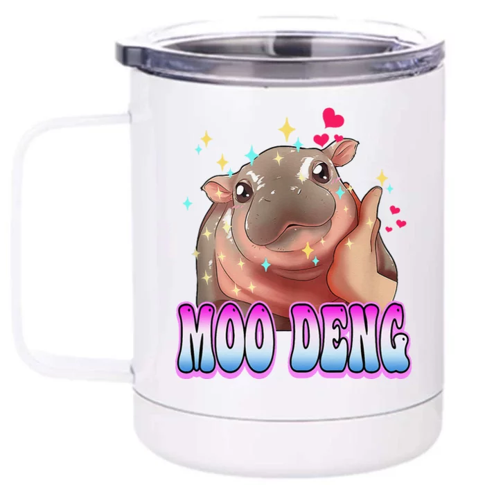 Moo Deng Bouncy Pig Cute Baby Pygmy Hippo Moodeng Lover Front & Back 12oz Stainless Steel Tumbler Cup