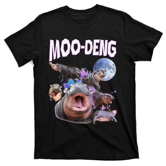 Moo Deng Bouncy Pig Cute Baby Pygmy Hippo Moon Meme T-Shirt