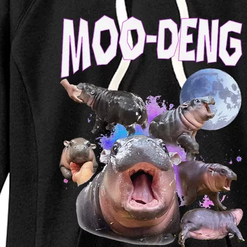 Moo Deng Bouncy Pig Cute Baby Pygmy Hippo Moon Meme Women's Fleece Hoodie