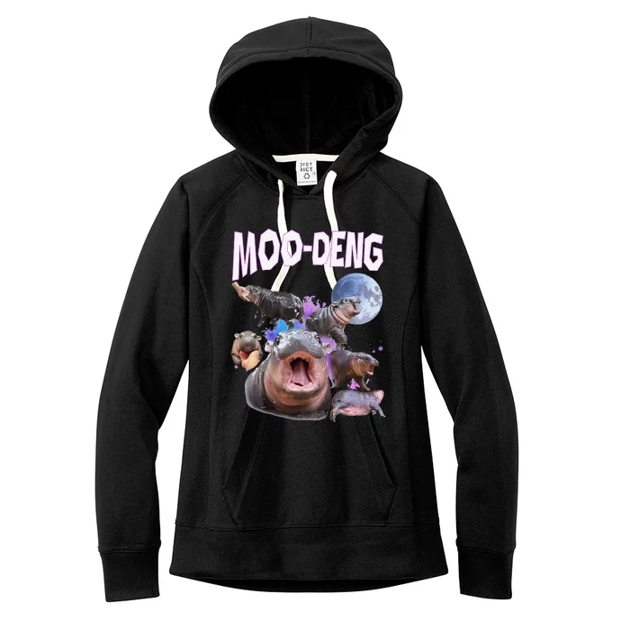 Moo Deng Bouncy Pig Cute Baby Pygmy Hippo Moon Meme Women's Fleece Hoodie