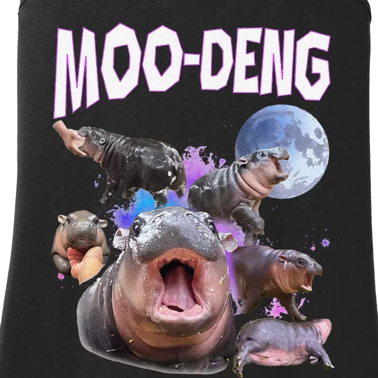 Moo Deng Bouncy Pig Cute Baby Pygmy Hippo Moon Meme Ladies Essential Tank