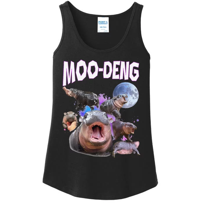 Moo Deng Bouncy Pig Cute Baby Pygmy Hippo Moon Meme Ladies Essential Tank