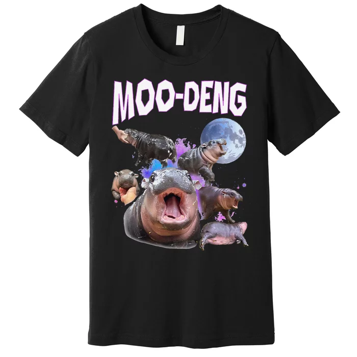 Moo Deng Bouncy Pig Cute Baby Pygmy Hippo Moon Meme Premium T-Shirt