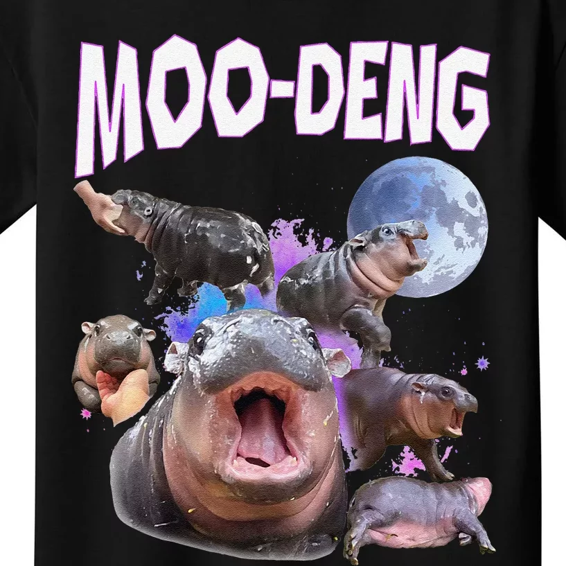 Moo Deng Bouncy Pig Cute Baby Pygmy Hippo Moon Meme Kids T-Shirt