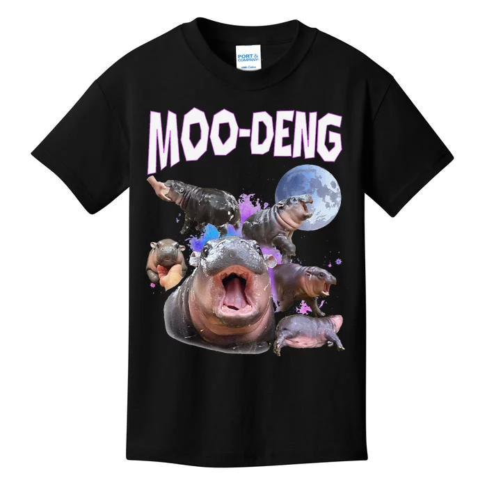 Moo Deng Bouncy Pig Cute Baby Pygmy Hippo Moon Meme Kids T-Shirt