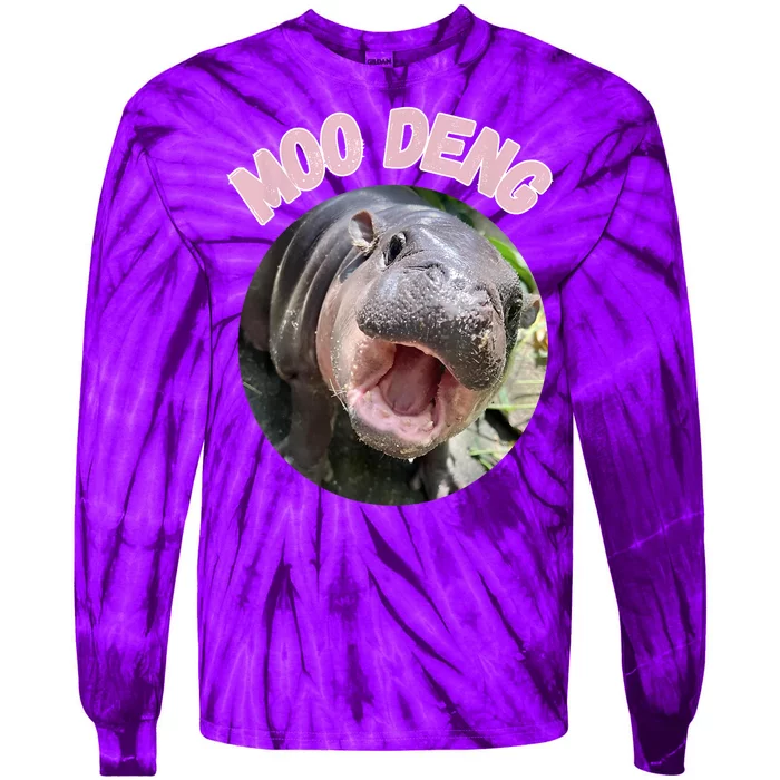 Moo Deng Bouncy Pig In Thai Picture The Cute Baby Hippo Gift Tie-Dye Long Sleeve Shirt