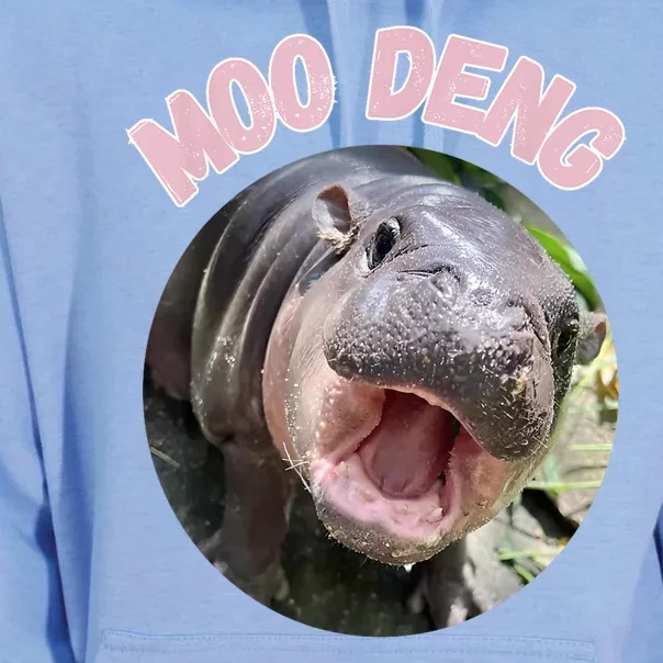 Moo Deng Bouncy Pig In Thai Picture The Cute Baby Hippo Gift Unisex Surf Hoodie