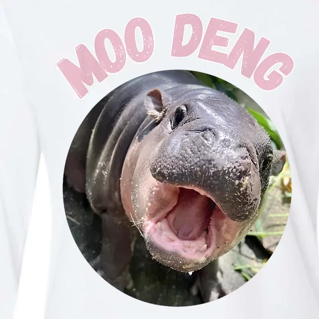 Moo Deng Bouncy Pig In Thai Picture The Cute Baby Hippo Gift Womens Cotton Relaxed Long Sleeve T-Shirt