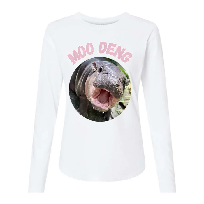 Moo Deng Bouncy Pig In Thai Picture The Cute Baby Hippo Gift Womens Cotton Relaxed Long Sleeve T-Shirt