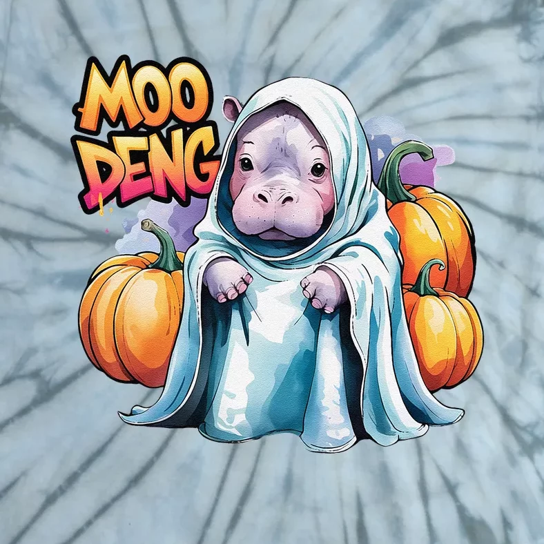 Moo Deng Baby Hippo Spooky Ghost Bouncy Pig Halloween Tie-Dye T-Shirt