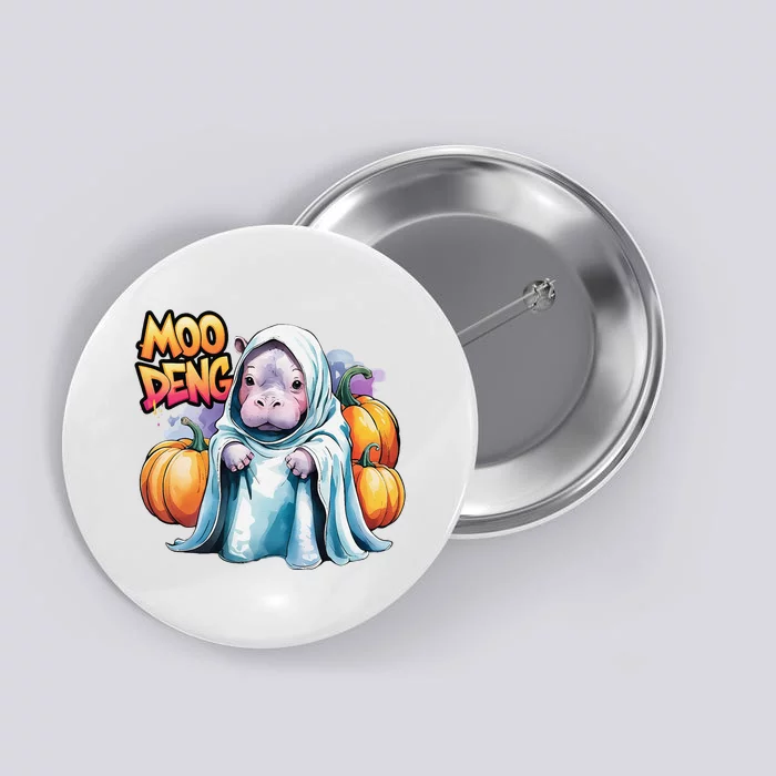 Moo Deng Baby Hippo Spooky Ghost Bouncy Pig Halloween Button